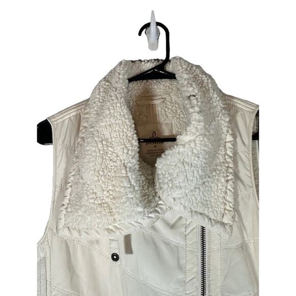 Prana White Quilted Faux Fur Lined Sleeveless Casual Vest Jacket Women Sz M - Picture 6 of 10